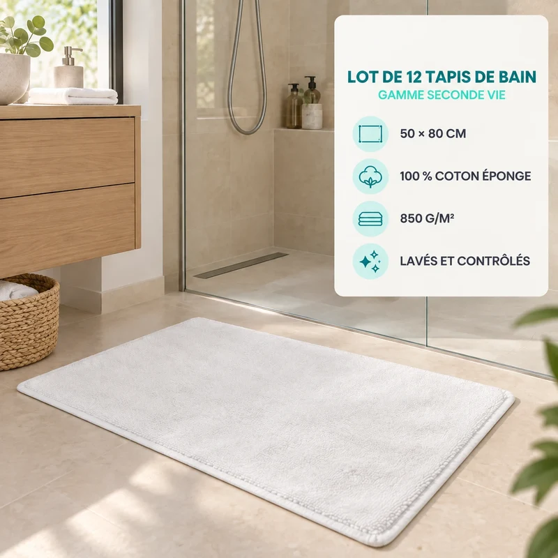 Lot de 12 Tapis de Bain 850g/m² - Gamme Seconde vie