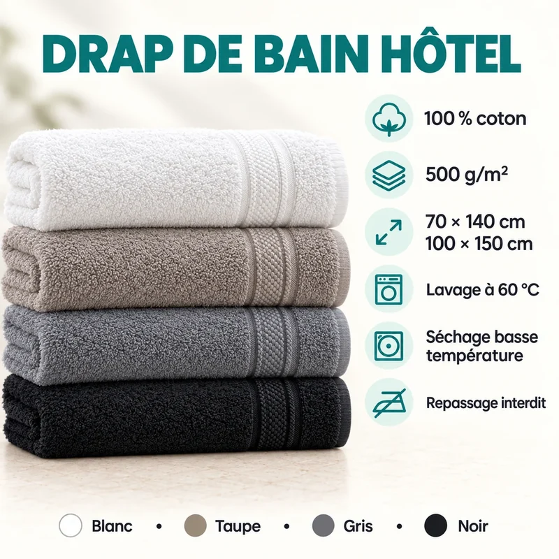 Drap de bain hôtel en coton 500 g/m²