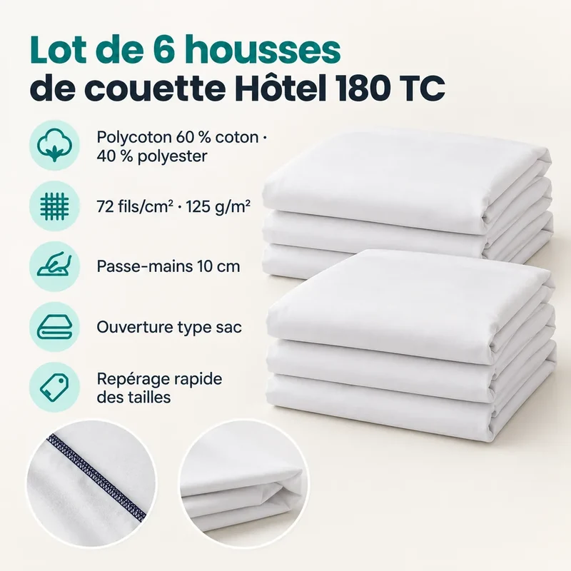 Lot de 6 housses de couette hôtel 180 TC - Gamme Essentiel