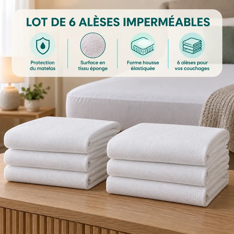 Lot de 6 alèses protège-matelas imperméables