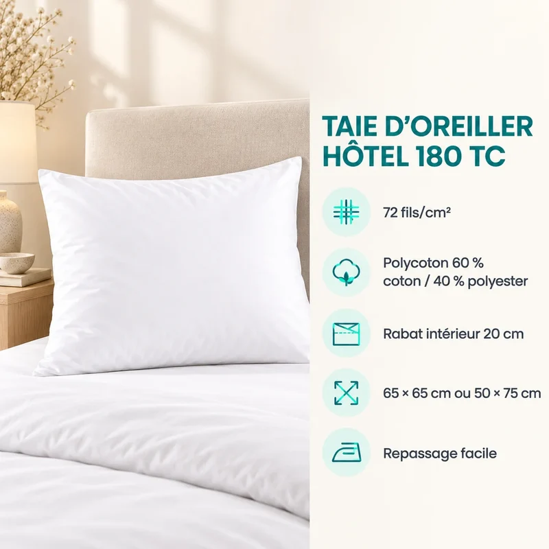Taie d’Oreiller Hôtel 180 TC - Gamme Essentiel