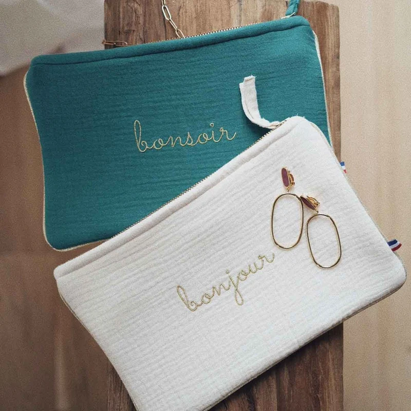 Pochette femme Bonjour ECRU