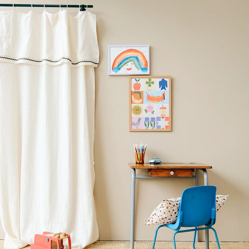 Panneau double gaze de coton ECRU / KAKI
