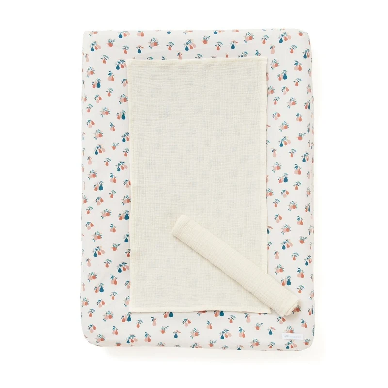 Housse de matelas à langer POIRES d'automne + 2 langes