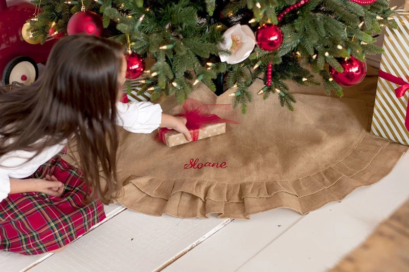 Burlap Ruffle Tree Skirt - Personalized