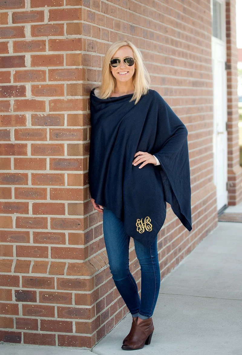 Navy Chelsea Poncho - Personalized