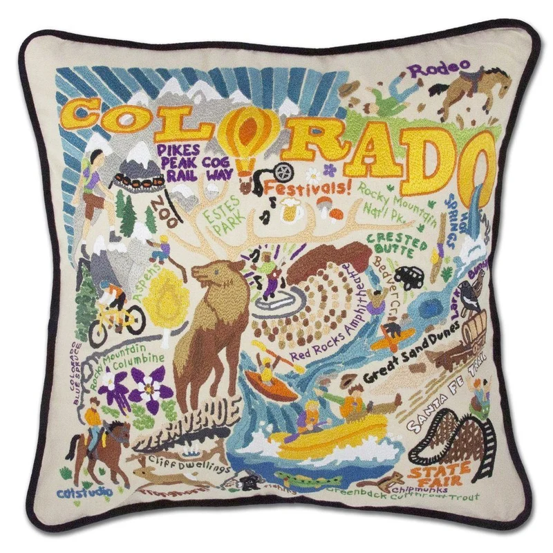 Summer Colorado Hand Embroidered CatStudio Pillow