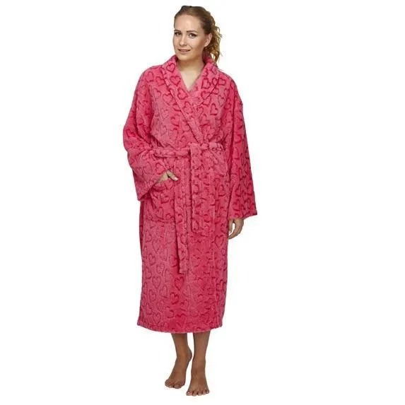 Heart Design Plush Fleece Womens Bathrobe