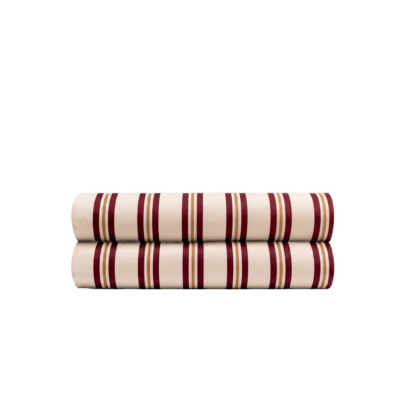 Le drap housse rayures bordeaux et noisette