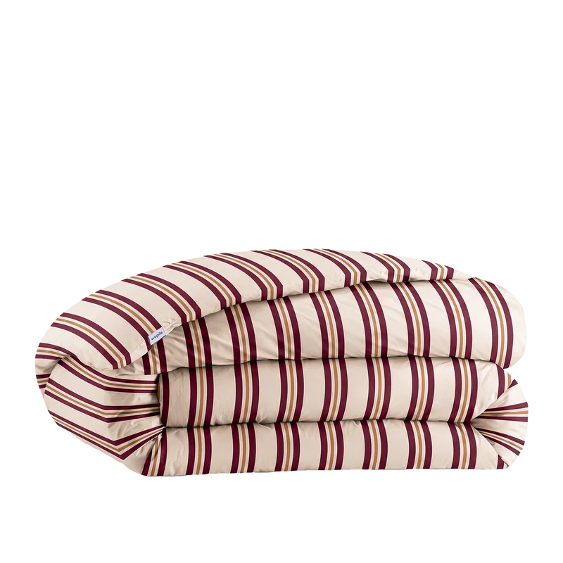 La housse de couette rayures bordeaux et noisette