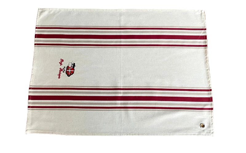 TORCHON "PAYS BASQUE" - Rayures grenat - Broderie au choix
